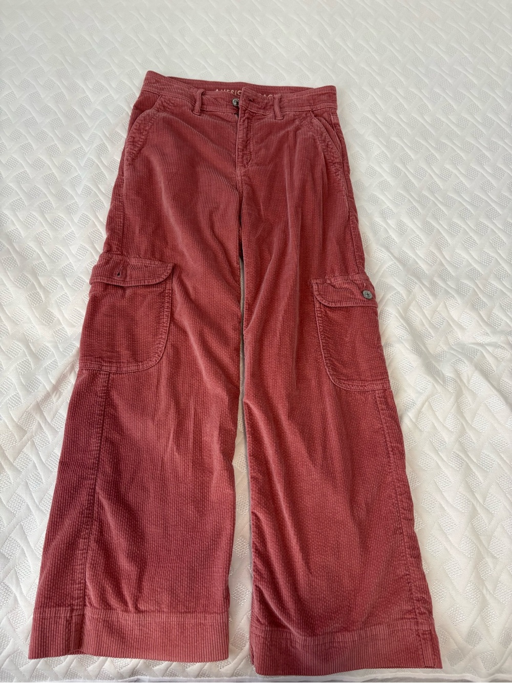 American Eagle Outfitters Pink Warm Corduroy Wide-Leg Cargo Pants Size 000